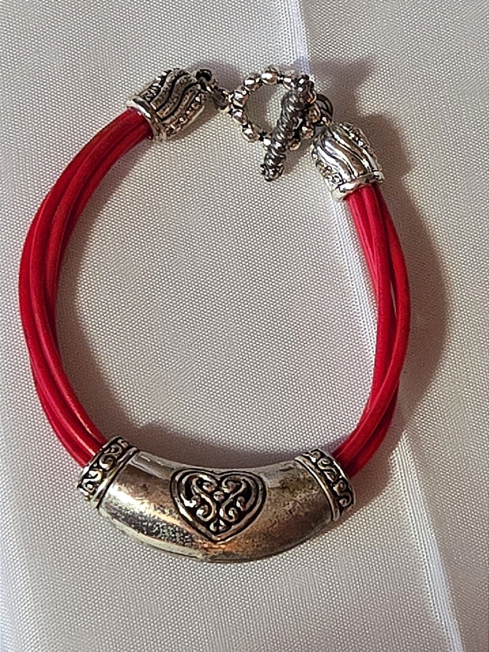 Vintage Brighton Red Leather Cord Women's Heart Accent Bracelet